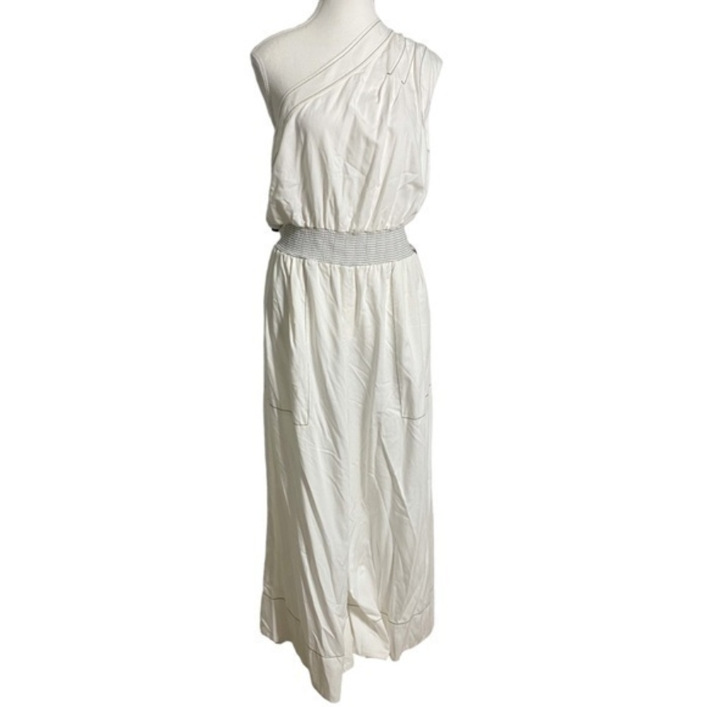 Tracy Reese White One Shoulder Sleeveless Jumpsuit with Smocked Waist NWT